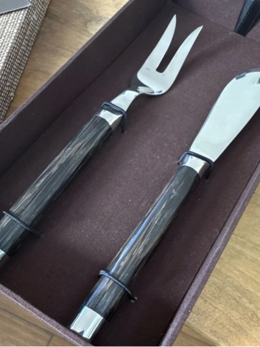 Atticus Cheese Knife and Fork Set - Dark Wood and stainless Handles